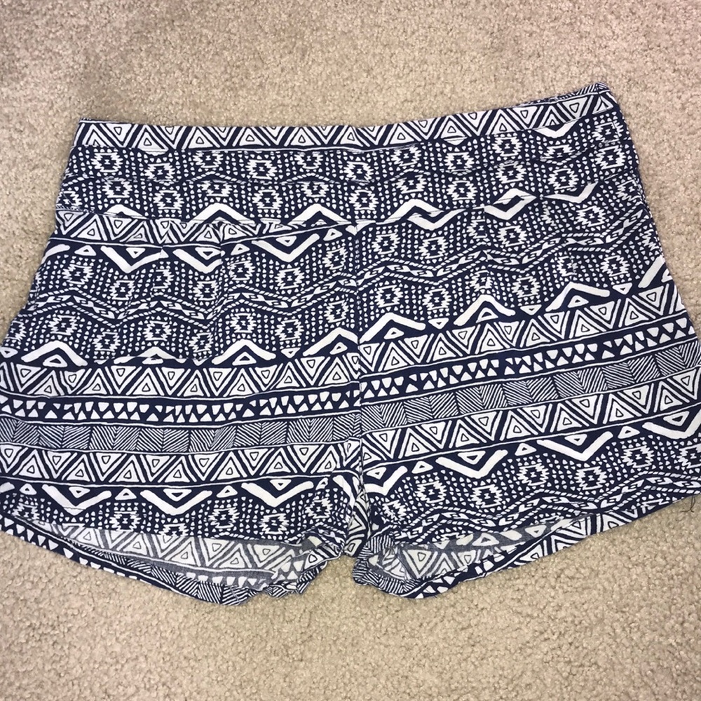 Blue and white tribal print shorts